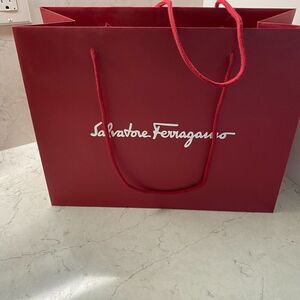 Salvatore Ferragamo Red Paper Shopping Bag with Handle L 15.2"x D 6.7"x H‎ 11.7"